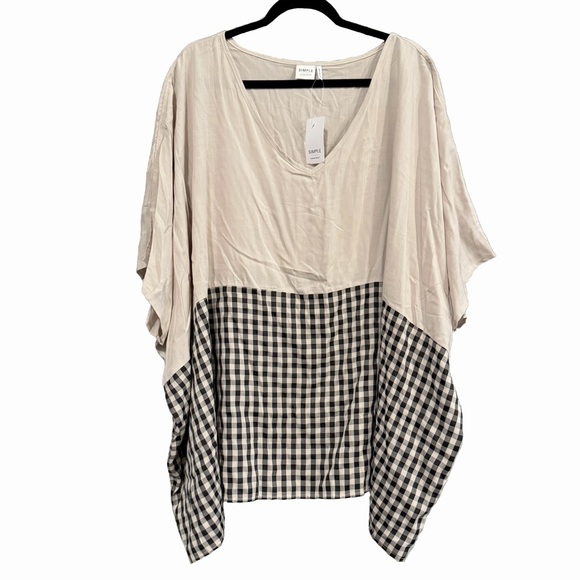 Simple by Suzanne Betro B-Basic Tan and Black Print Block Oversized V-Neck Tunic - Picture 1 of 6